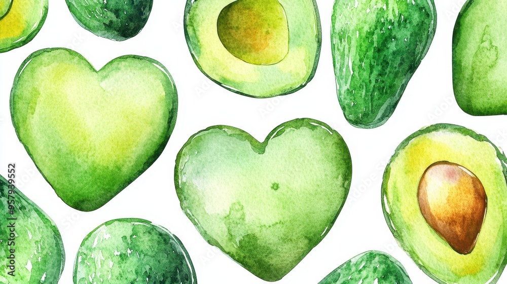 Watercolor of Heart made from fresh avocado isolated on color background,Avocado with heart shape seed,Love Symbol or Fresh Organic Fruit for Healthy Lifestyle Concept,valntine healty diet concept. Watercolor of Heart made from fresh avocado isolated on color background,Avocado with heart shape seed,Love Symbol or Fresh Organic Fruit for Healthy Lifestyle Concept,valntine healty diet concept.