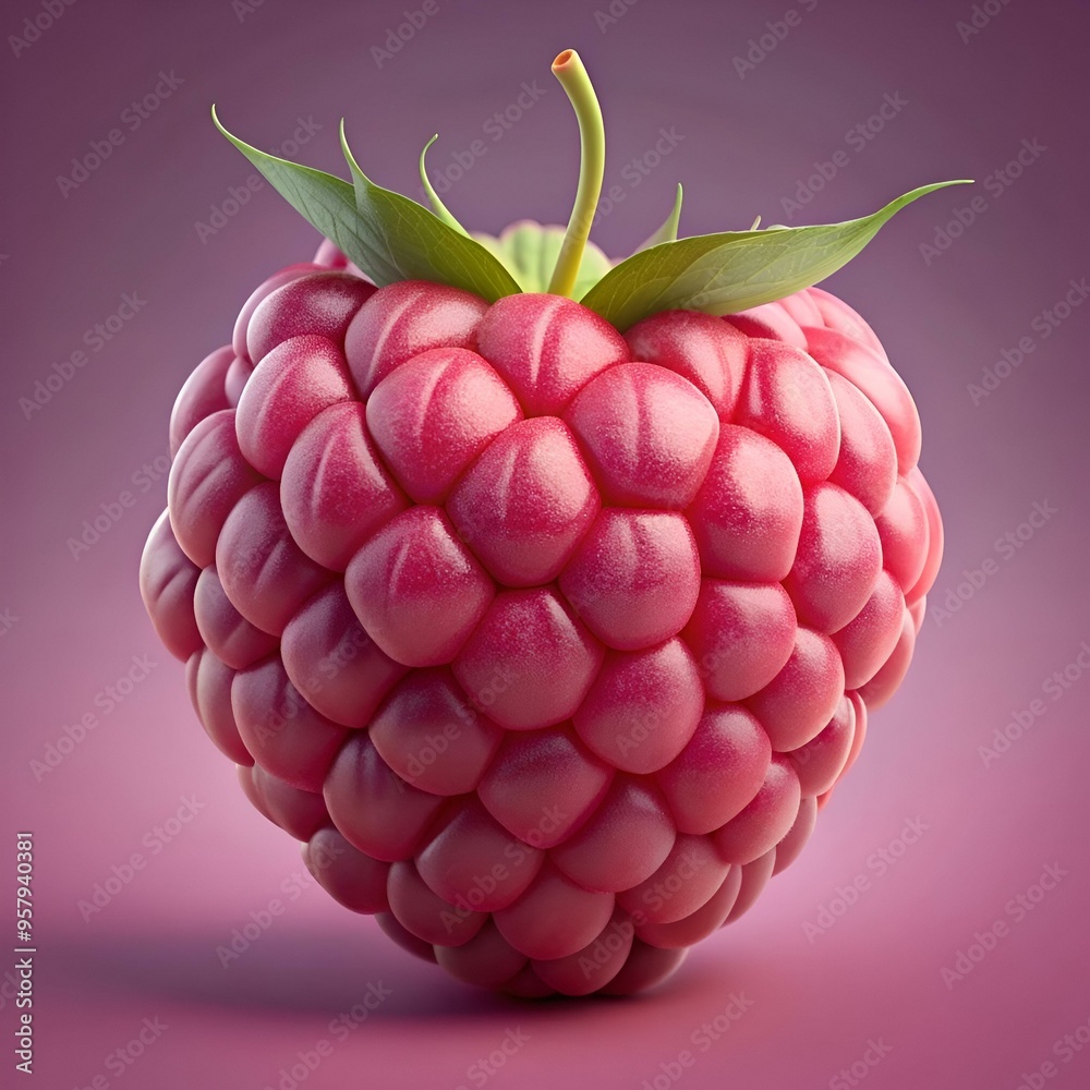 A vibrant 3D illustration of a single raspberry. capturing its intricate texture and juicy red color.