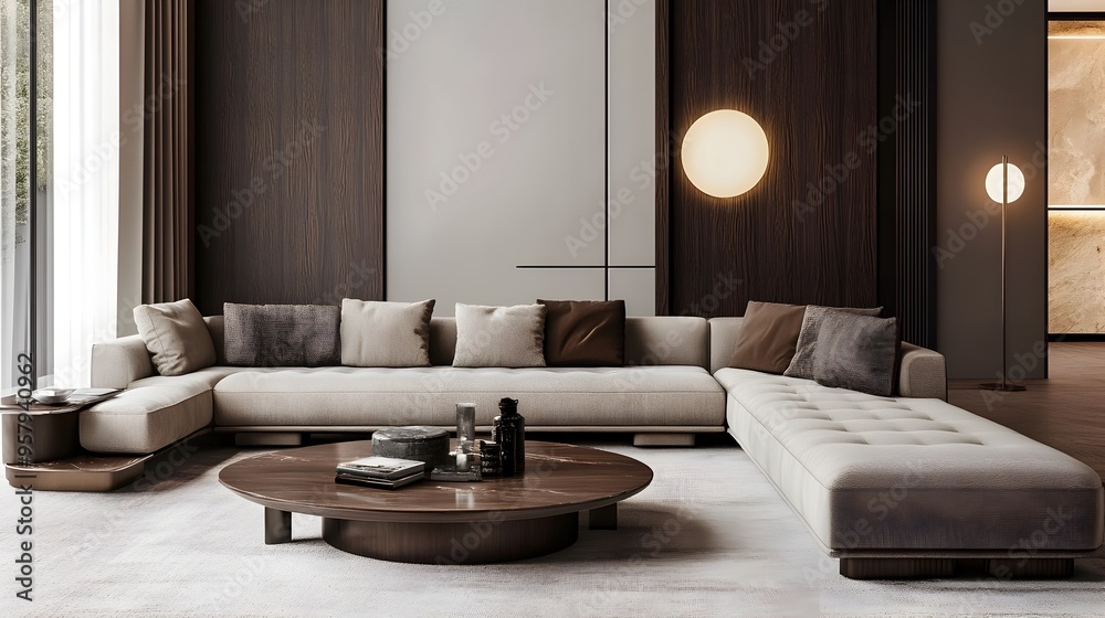 Luxurious Contemporary Living Room with Plush Sectional and Sleek Coffee Table Luxurious Contemporary Living Room with Plush Sectional and Sleek Coffee Table