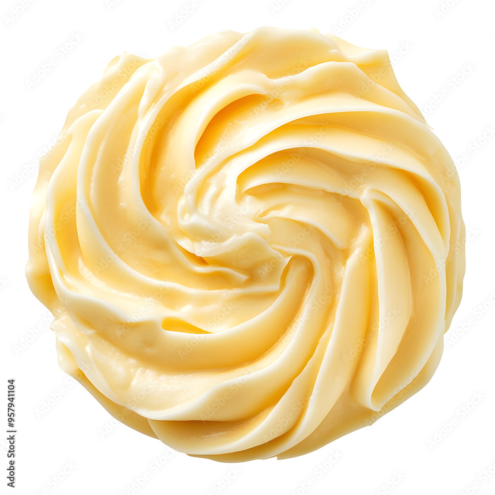 Whipped vanilla cream swirl top view isolated on white background Whipped vanilla cream swirl top view isolated on white background