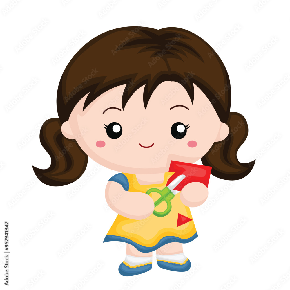 Kids Activity Girl Crafting Art School Cartoon Illustration Vector Clipart Sticker Decoration Background Kids Activity Girl Crafting Art School Cartoon Illustration Vector Clipart Sticker Decoration Background