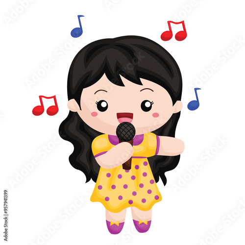 Kids Activity Singing Music Cartoon Illustration Vector Clipart Sticker Decoration Background