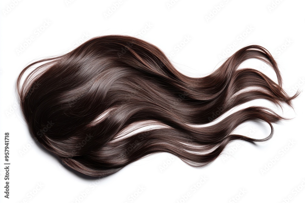 A deep brown hair wig styled in flowing, loose waves, isolated against a white background A deep brown hair wig styled in flowing, loose waves, isolated against a white background