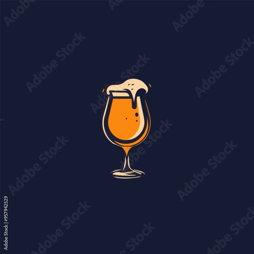 Minimalist beer glass with overflowing foam on dark background