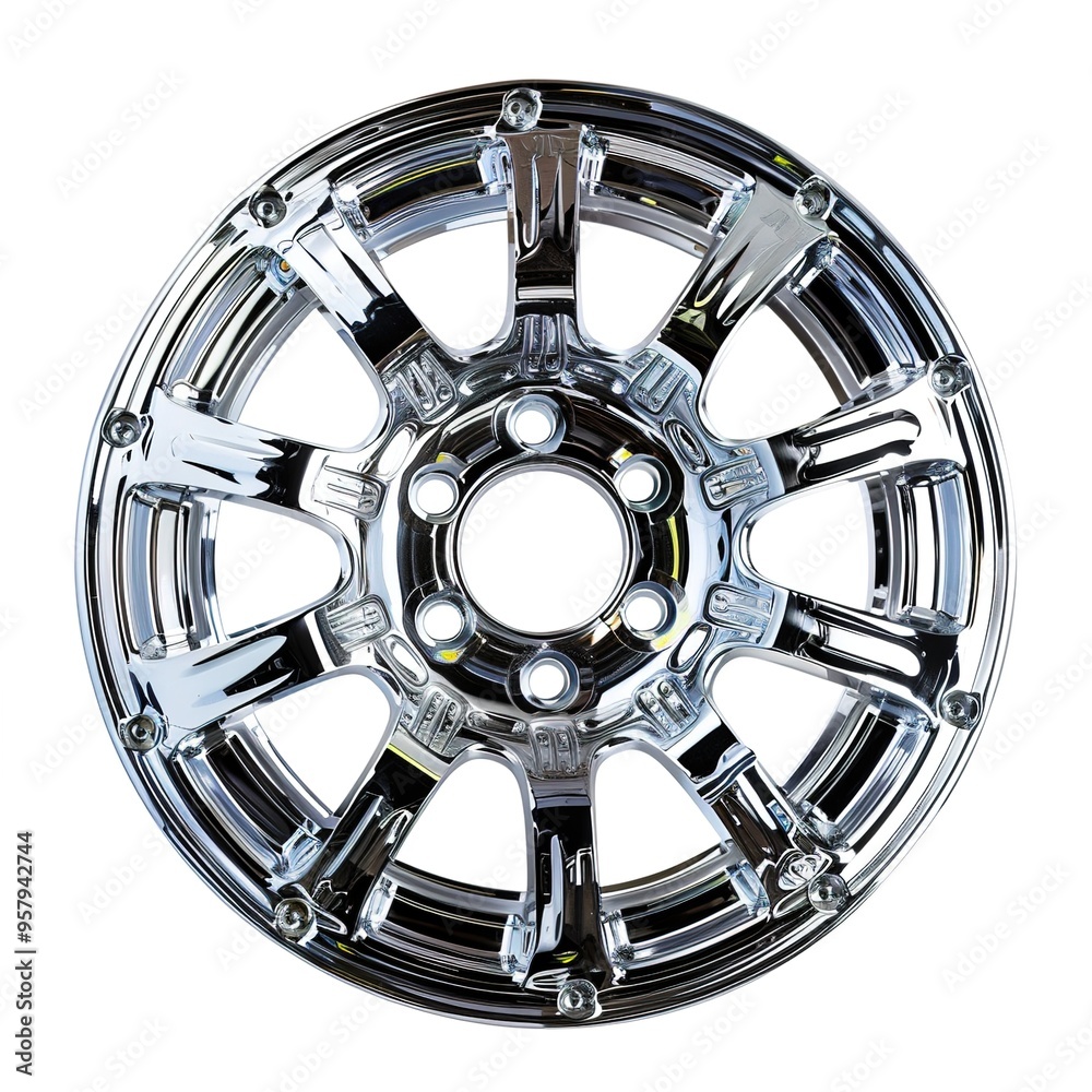 Obraz premium Cast metal chrome disc, car wheel