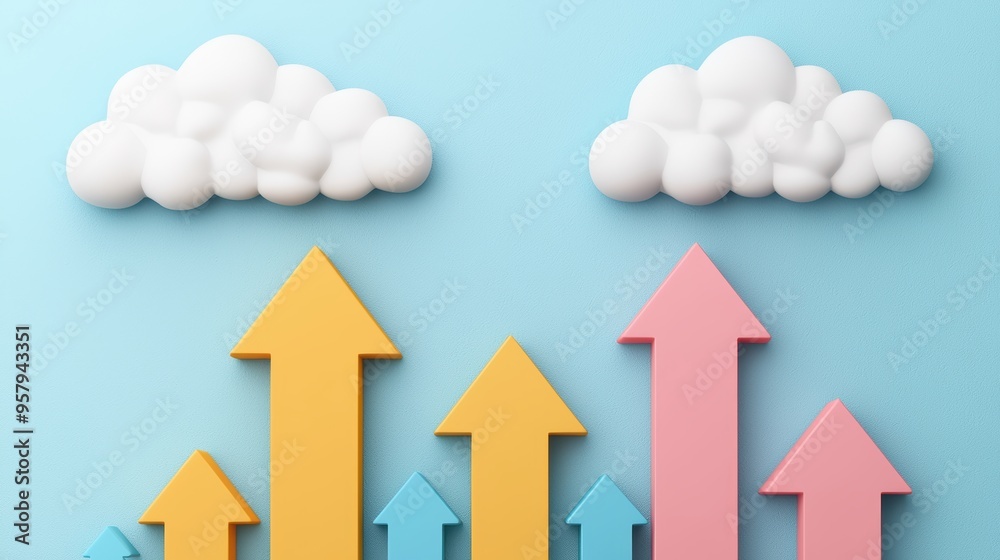Forecasting Business Growth Amidst Clouds of Uncertainty - with Rising Arrows and Copy Space, Forecasting Business Growth Amidst Clouds of Uncertainty - with Rising Arrows and Copy Space,