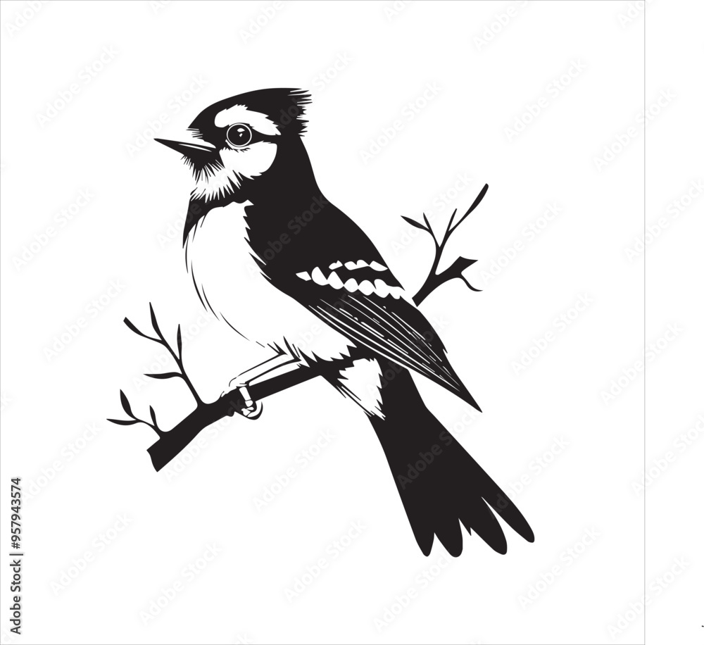 lack Blue jay Silhouette Vector on Whit Background lack Blue jay Silhouette Vector on Whit Background