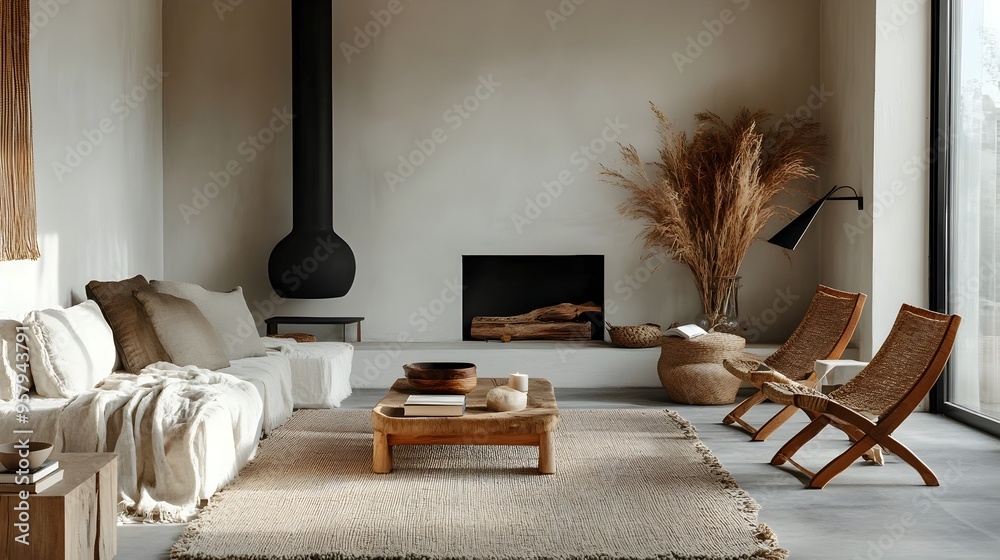 Fototapeta premium Serene Nordic-Inspired Living Room with Simplicity and Comfort