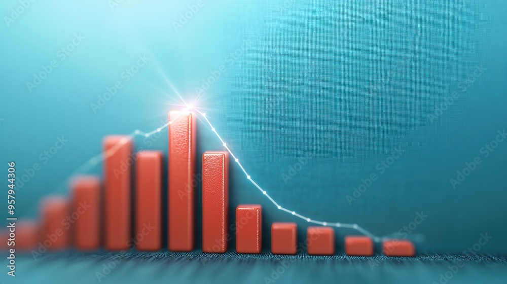 Fototapeta premium Illuminating Financial Growth: Bar Graphs with Light Rays and Copy Space, Selective Focus,