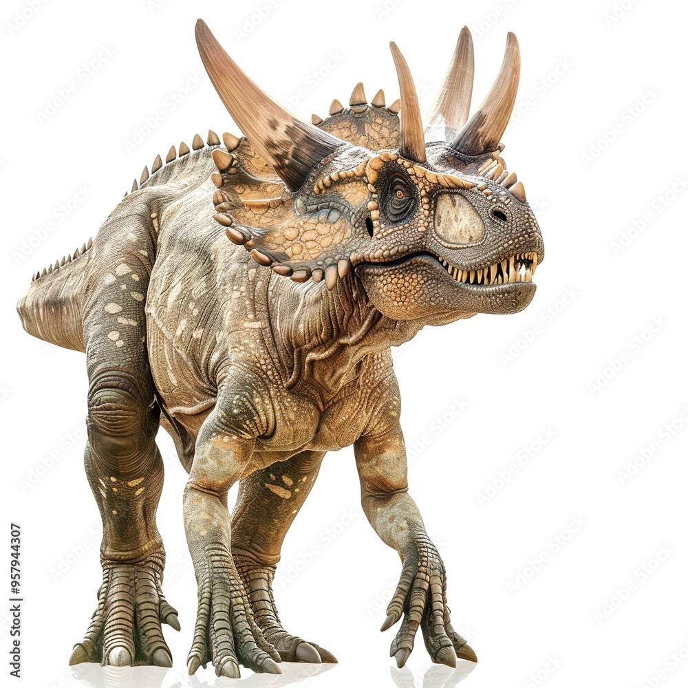 Fototapeta premium Horned Dinosaur Fossil Jurassic Era on Transparent 