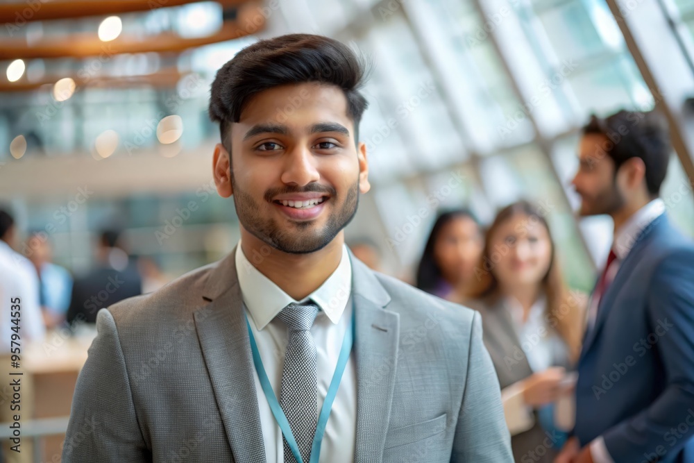 An Indian male student attending a career fair or networking event on campus.
An Indian male student attending a career fair or networking event on campus.