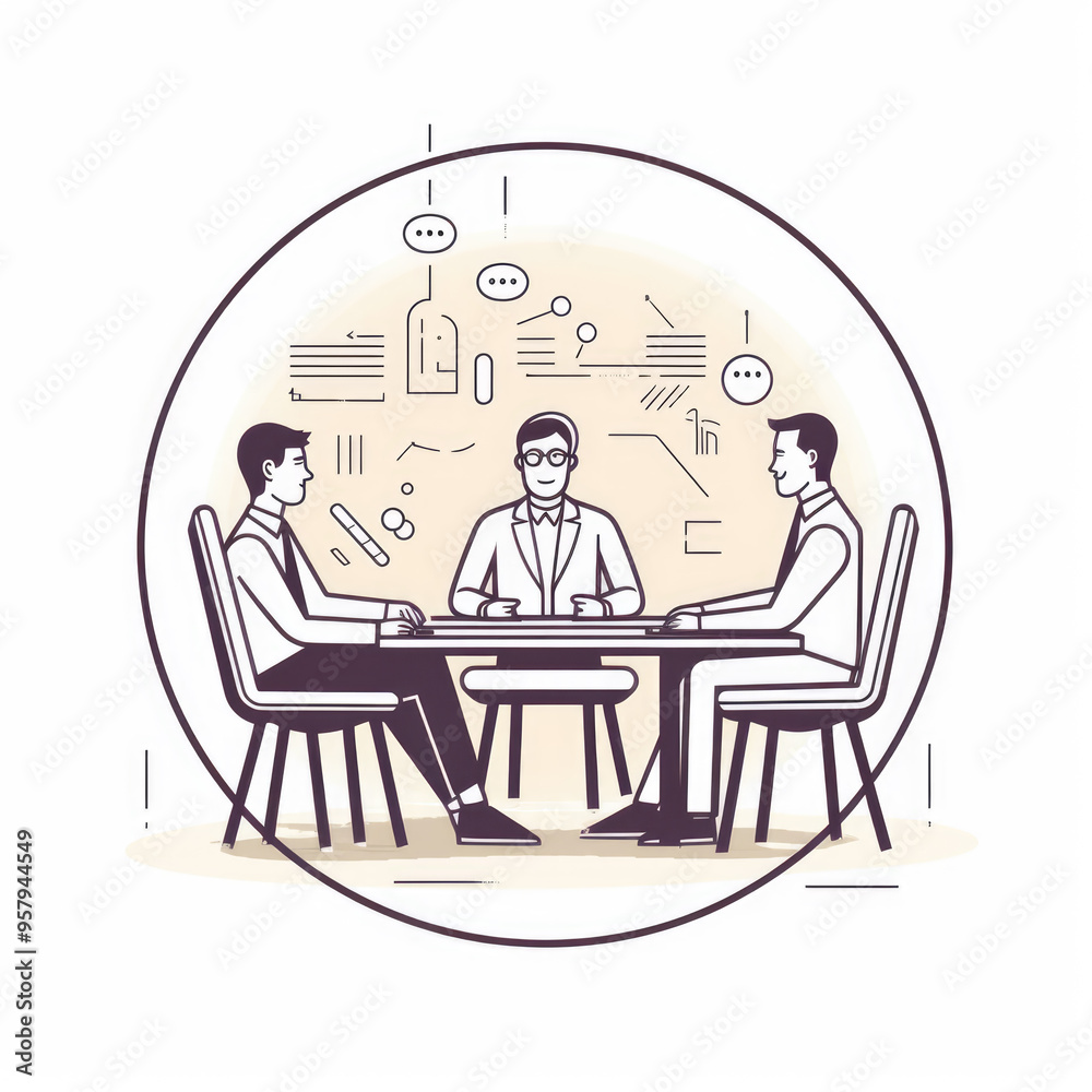 generated illustration of a group of people sitting at a table having a discussion about their profitable business generated illustration of a group of people sitting at a table having a discussion about their profitable business