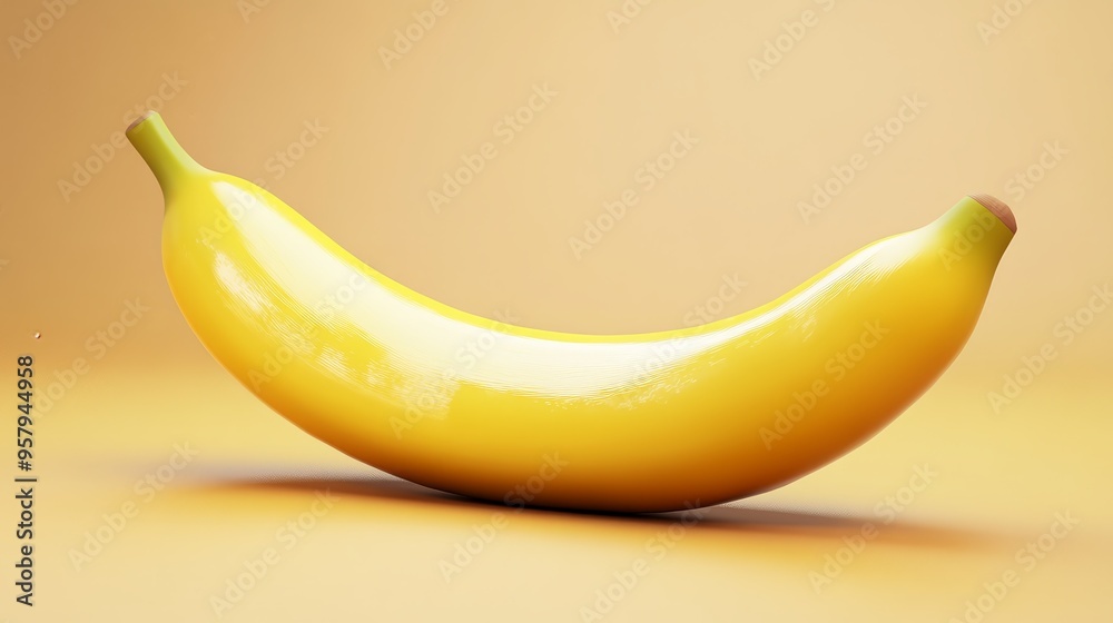 A fresh yellow banana rests on a smooth surface, showcasing its vibrant color and natural shape, perfect for healthy lifestyle imagery.