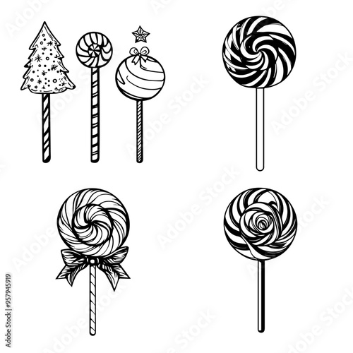 Hand-Drawn Christmas Lollipop Illustrations Festive Candy Cane & Swirl Designs