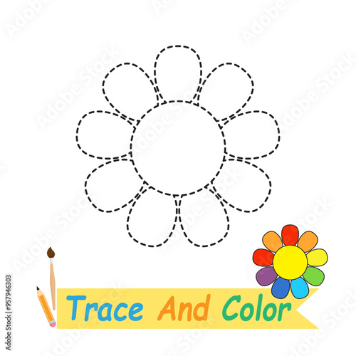 Vector of trace and color flower drawing for children's drawing book
