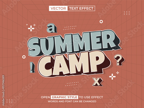 summer camp editable text, font effect, 3d text for title