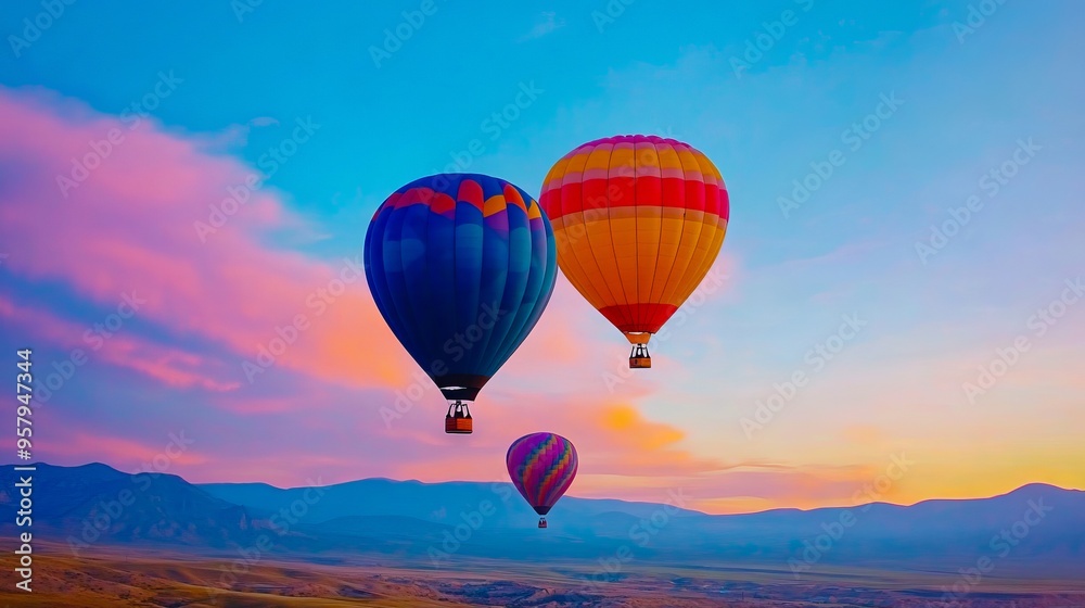 Three hot air balloons flying in the sky Three hot air balloons flying in the sky