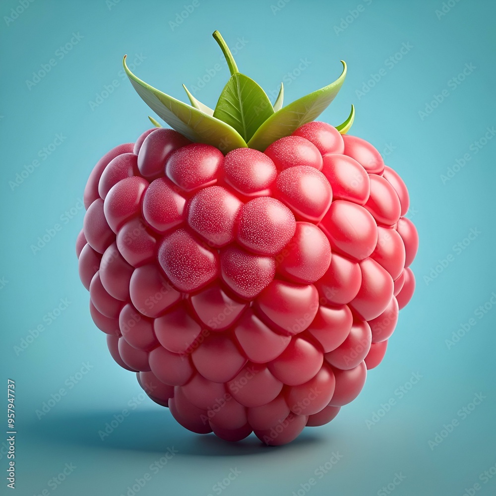 A single. ripe raspberry. isolated against a light blue background. A single. ripe raspberry. isolated against a light blue background.