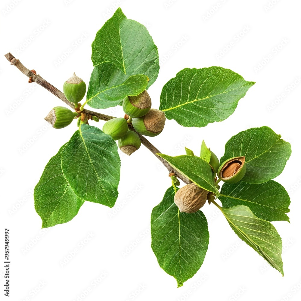 custom made wallpaper toronto digitalGreen Leaves and Nuts on Branch. On a White or Clear Surface PNG Transparent Background.