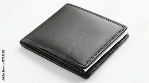 Black leather wallet isolated against a white background. Mock-up for branding purposes