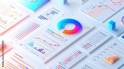 Colorful graphic chart with data visualization for Business reporting analysis concept.