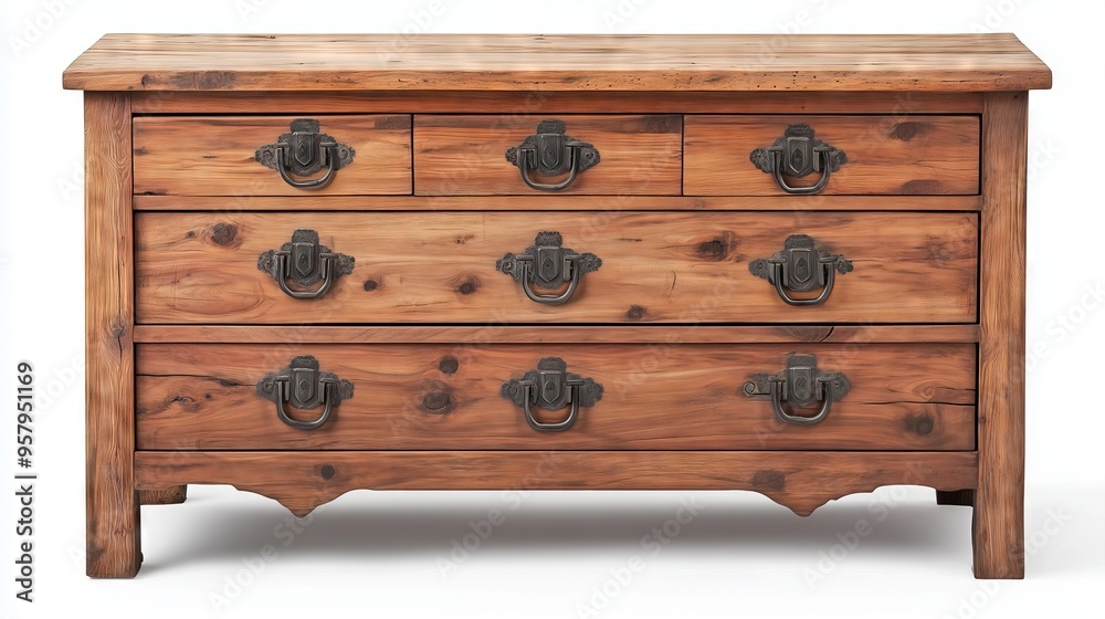 rustic wooden dresser with three drawers on a white background rustic wooden dresser with three drawers on a white background