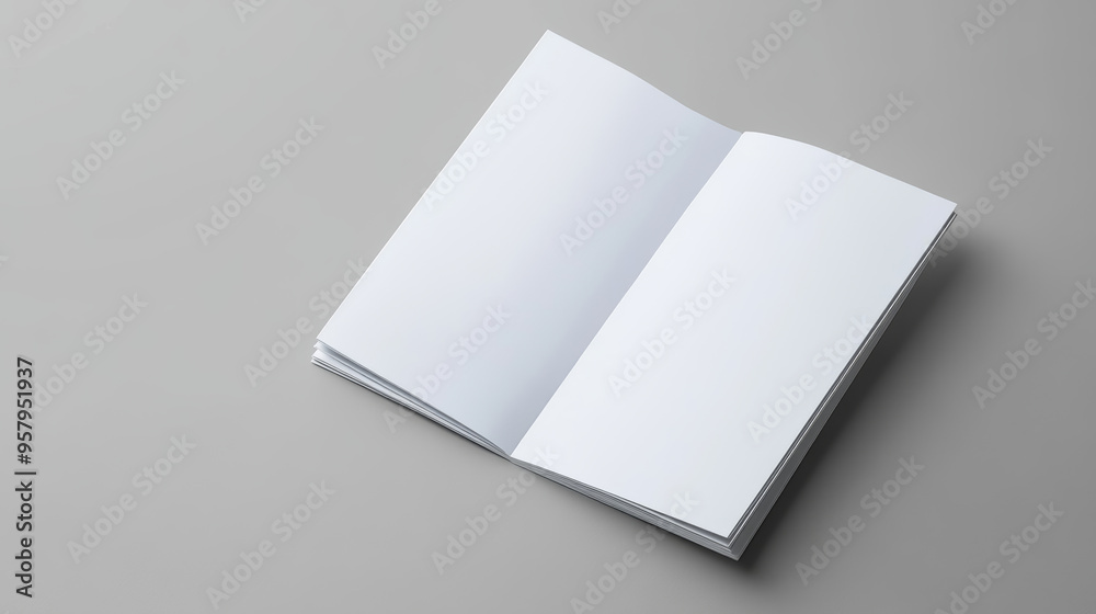 “A blank half-folded booklet, postcard, flyer, or brochure mockup template set against a gray background, providing a clean and neutral canvas for showcasing design concepts “A blank half-folded booklet, postcard, flyer, or brochure mockup template set against a gray background, providing a clean and neutral canvas for showcasing design concepts