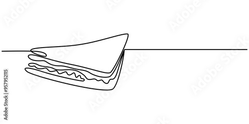 One continuous line drawing of fresh delicious American sandwich restaurant logo badge, Sandwich Hand Drawn Icon, Doodle Style Vector Illustration, Sandwich Vector Line Icon - Simple Thin Line Icon