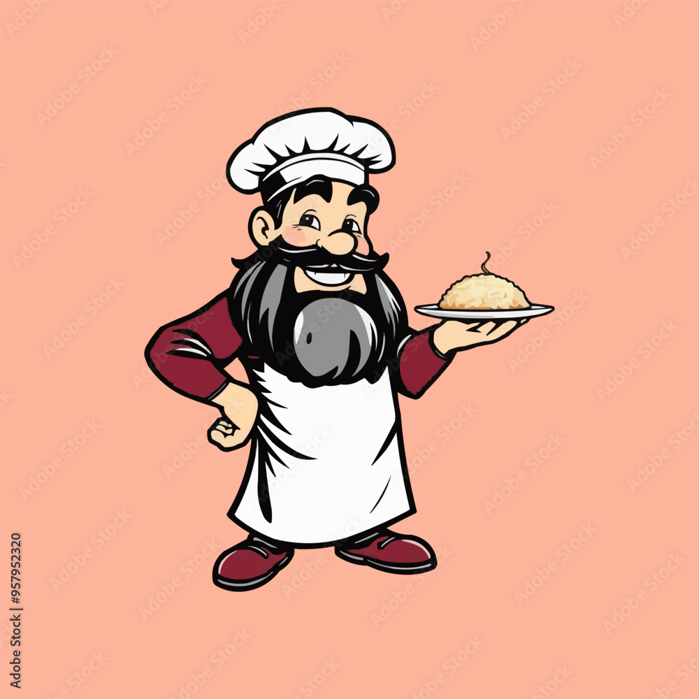 chef mascot logo design. Chef Design vector Logo illustration, Restaurant logo. Cartoon smiling chef character with food chef mascot logo design. Chef Design vector Logo illustration, Restaurant logo. Cartoon smiling chef character with food