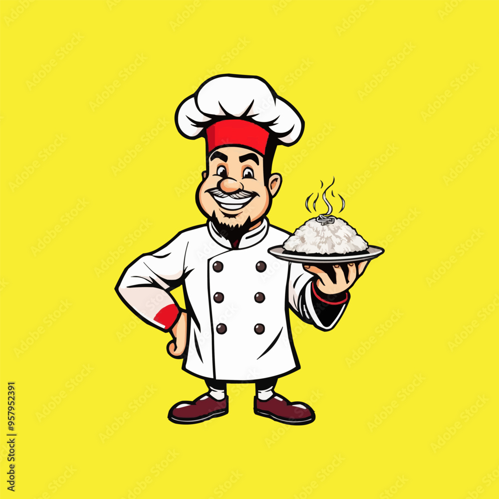 chef mascot logo design. Chef Design vector Logo illustration, Restaurant logo. Cartoon smiling chef character with food chef mascot logo design. Chef Design vector Logo illustration, Restaurant logo. Cartoon smiling chef character with food