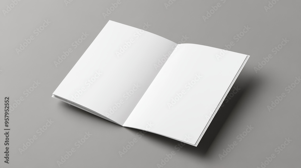 A blank half-folded booklet, postcard, flyer, or brochure mockup template set against a gray background, providing a clean and neutral canvas for showcasing design concepts A blank half-folded booklet, postcard, flyer, or brochure mockup template set against a gray background, providing a clean and neutral canvas for showcasing design concepts