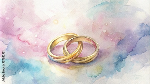Watercolor wedding rings on soft background, symbolizing love and commitment in elegant tones