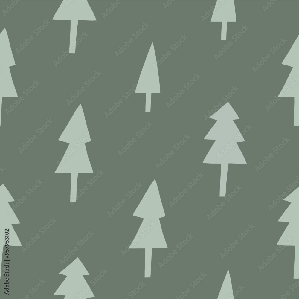 Seamless vector pattern with cute hand drawn pine trees. Perfect for textile, wallpaper or nursery print design. EPS 10 vector file. Seamless vector pattern with cute hand drawn pine trees. Perfect for textile, wallpaper or nursery print design. EPS 10 vector file.
