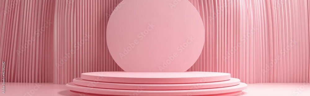Pink podium for mock up presentation in minimalist style with ample copy space 3D rendered abstract background design Pink podium for mock up presentation in minimalist style with ample copy space 3D rendered abstract background design