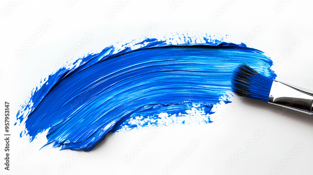 Blue strokes of gouache paint brush on a white isolated background Blue strokes of gouache paint brush on a white isolated background