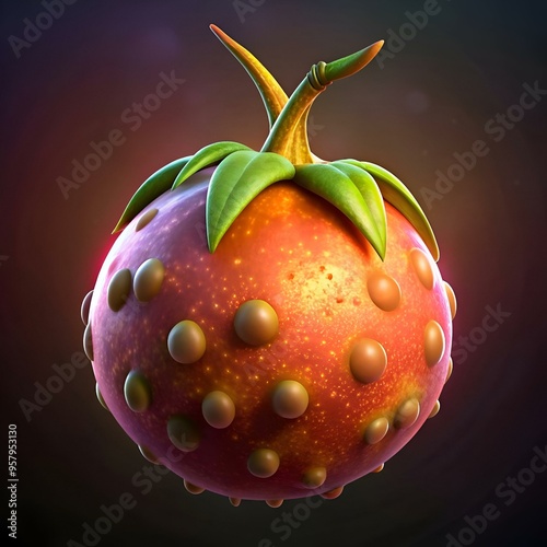 A whimsical 3D illustration of a Rollinia fruit. bursting with vibrant colors and playful textures. photo