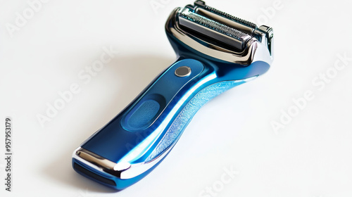 A blue shaver isolated on a white background, featuring a textured design for enhanced grip and functionality, highlighting its sleek and modern appearance