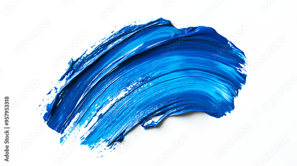 Blue strokes of gouache paint brush on a white isolated background Blue strokes of gouache paint brush on a white isolated background