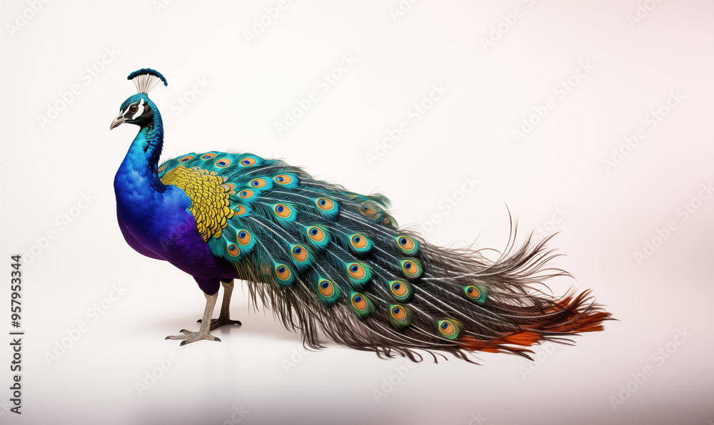 Naklejka premium Peacock Studio Shot on a Clean Background