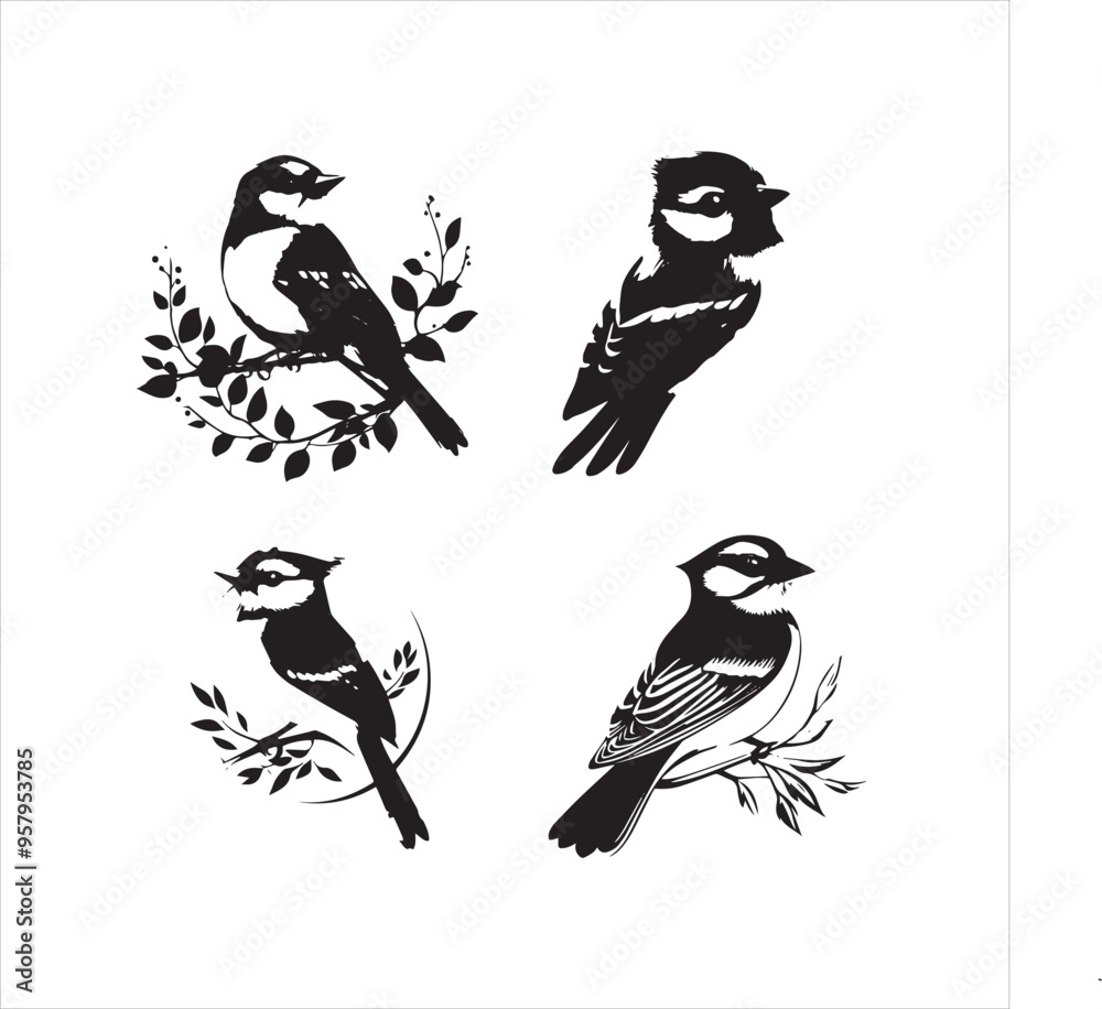 Fototapeta premium lack Blue jay Silhouette Vector on Whit Background