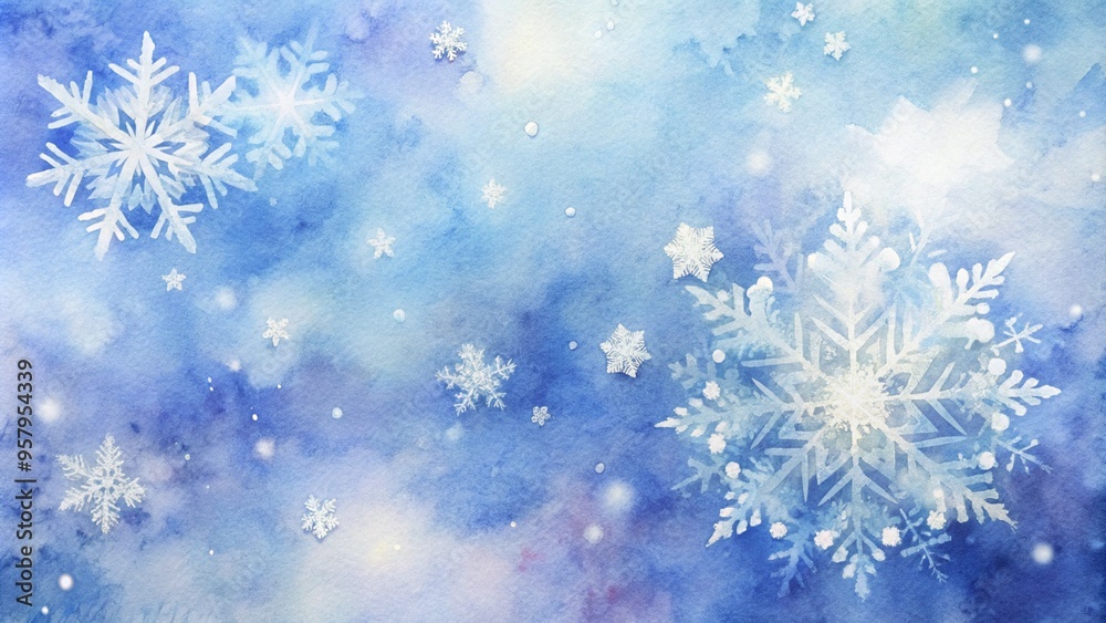 Watercolor snowflakes on blue background, winter theme, creating a festive atmosphere with copy space
Watercolor snowflakes on blue background, winter theme, creating a festive atmosphere with copy space