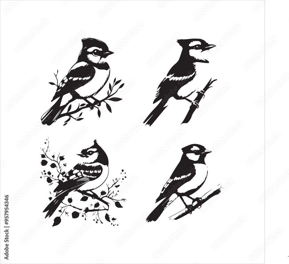 lack Blue jay Silhouette Vector on Whit Background lack Blue jay Silhouette Vector on Whit Background