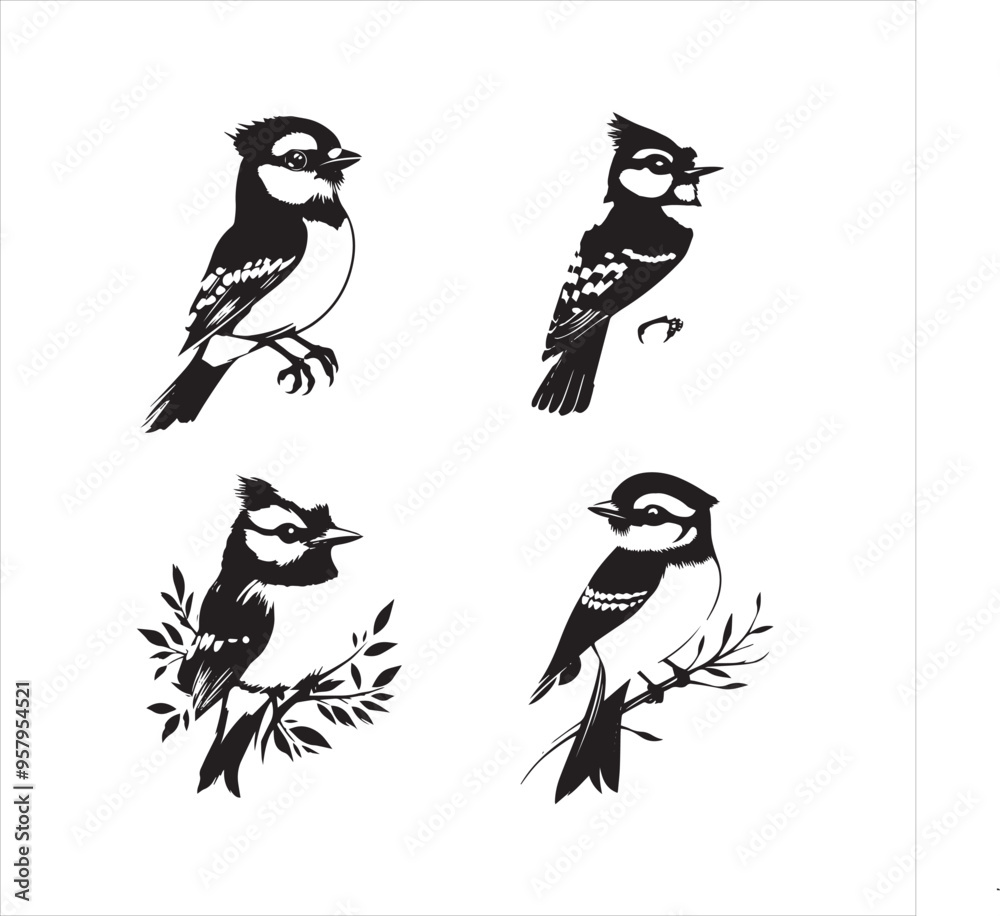 lack Blue jay Silhouette Vector on Whit Background lack Blue jay Silhouette Vector on Whit Background