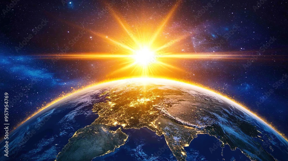 Earth Viewed from Afar with the Sun Behind It: A Stunning Image of Earth Captured from Miles Away, Featuring the Sun in the Background. Earth Viewed from Afar with the Sun Behind It: A Stunning Image of Earth Captured from Miles Away, Featuring the Sun in the Background.