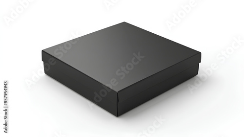 Closed blank black carton box on white background