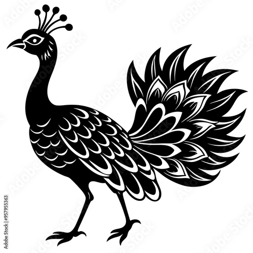 Peahen Dance Bird Silhouette Vector Art