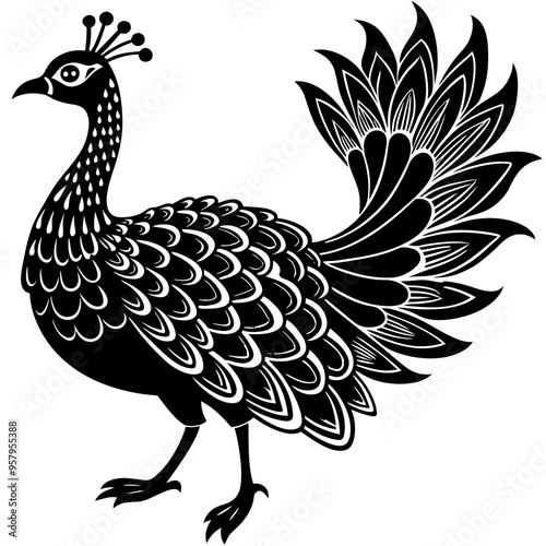 Peahen Dance Bird Silhouette Vector Art