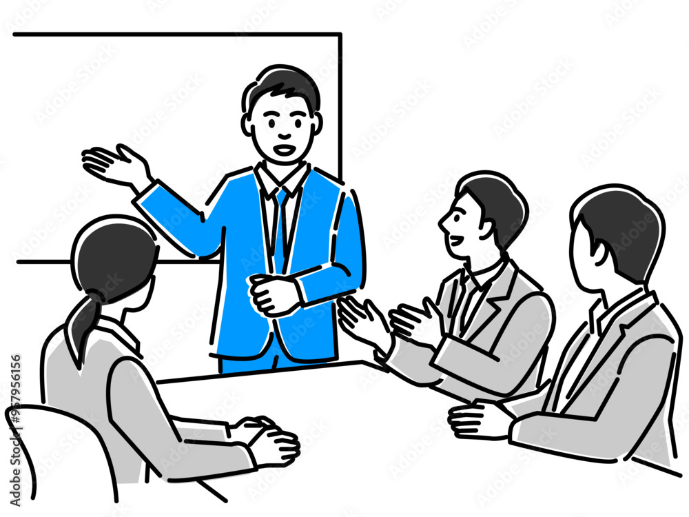 プレゼンするビジネスパーソン男性のイラスト素材 プレゼンするビジネスパーソン男性のイラスト素材