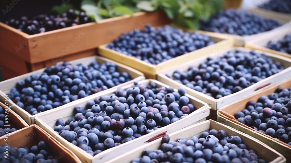 Blueberries or bilberries in wooden box , blue berries fruit in crate , healthy eating Blueberries or bilberries in wooden box , blue berries fruit in crate , healthy eating