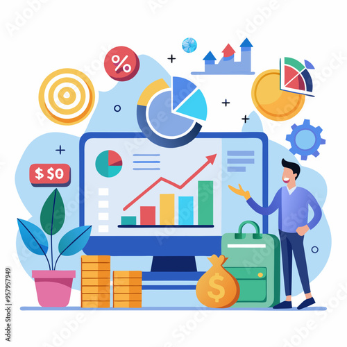 business financial plan market concept, performance of profit growth on 2024, education trend up finance on growth graph money revenue, Businessman analyzes profitability 